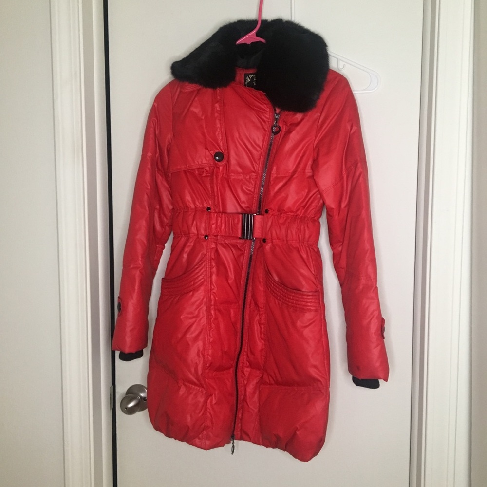 Puffer down parka real fur collar coat